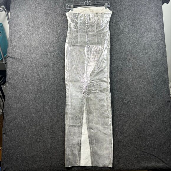 Zara Fitted Denim Dress Women's Small Silver Metallic Bodycon Blogger Favorite - Picture 6 of 10
